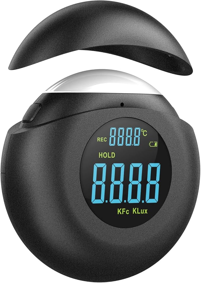 Light Meter Digital Illuminance Meter Handheld Ambient Measurer with 360° Detector, Measurer with Range up to 200,000 lux with LCD Display, Light Meter for Factories, Warehouses, Offices