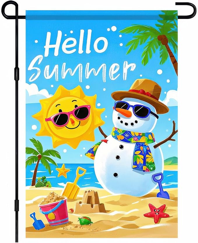Welcome Summer Garden Flag Sunglasses Snowman on Beach Hawaii Seaside Sunshine Decor Seasonal Outdoor Welcome Yard Flag 12 x 18 Inch Double Sided Decoration