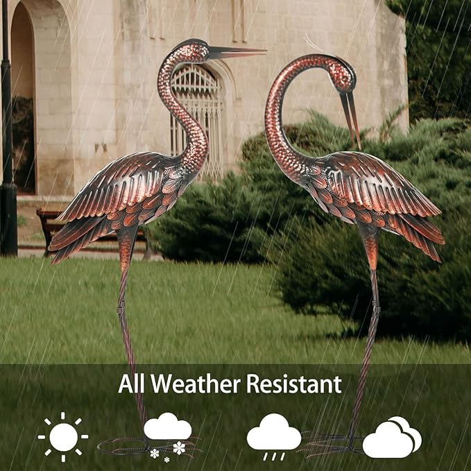Kircust Crane Garden Sculptures & Statues Heron Decoy Large Size Metal Birds Yard Art Standing Vintage Brass Heron Lawn Ornament Outdoor Decorations 37 Inches Set of 2