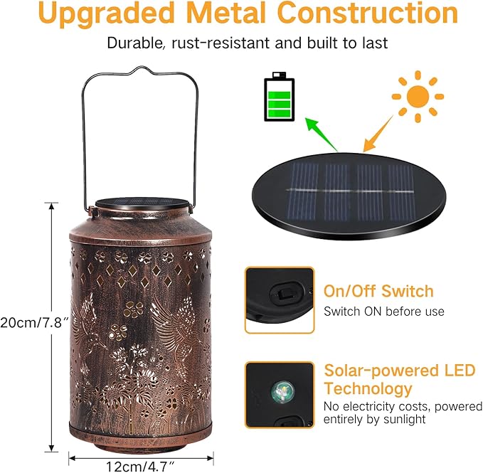 OUTONLIFE Hummingbird Outdoor Solar Lanterns, Waterproof Metal Hanging Solar Lights for Outside Yard, Garden, Patio, Lawn, Pathway Decorations, Birthday Gifts for Women Mom Grandma