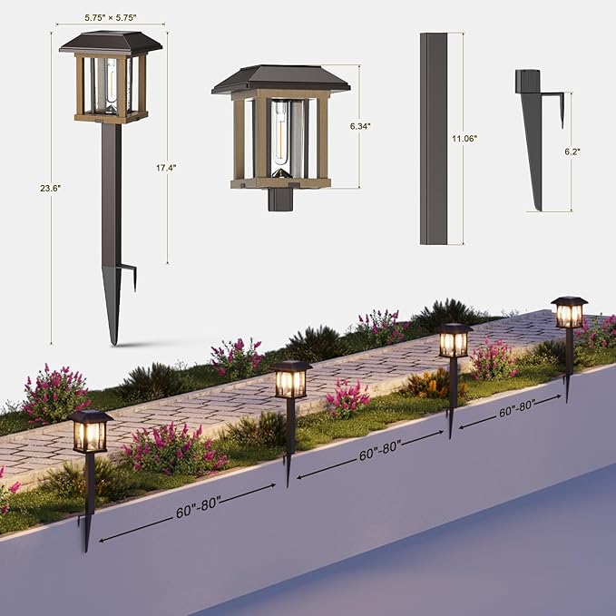 XMCOSY+ Solar Pathway Lights Outdoor Waterproof IP65 - Dual-Tone 25 LM LED Solar Garden Lights for Yard (Two-Tone Bronze & Wood Color, 2 Packs, Warm White)