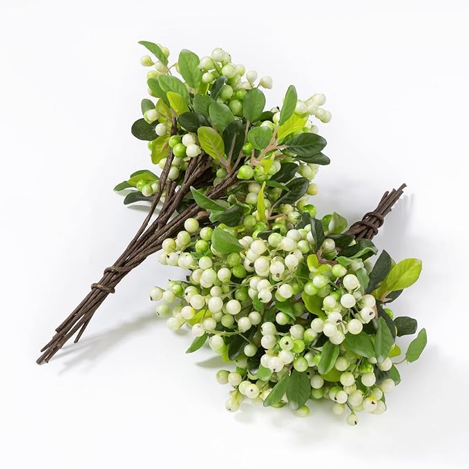 SHACOS Artificial White Berry Stems 20 PCS Pack Fake Berries Branches Spray with Green Leaves 9.8 inch Small Berry Picks for Christmas Decorations Crafts Filler Holiday Home Decor, White