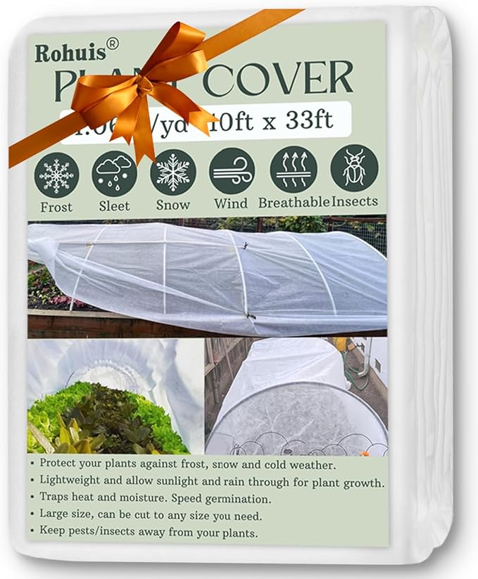 Rohuis Plant Covers Freeze Protection Winter, 10ftx33ft Frost Blanket Cloths for Outdoor Plants, Reusable Garden Floating Row Cover for Vegetables Tree, Gardening Gifts for Plant Lovers