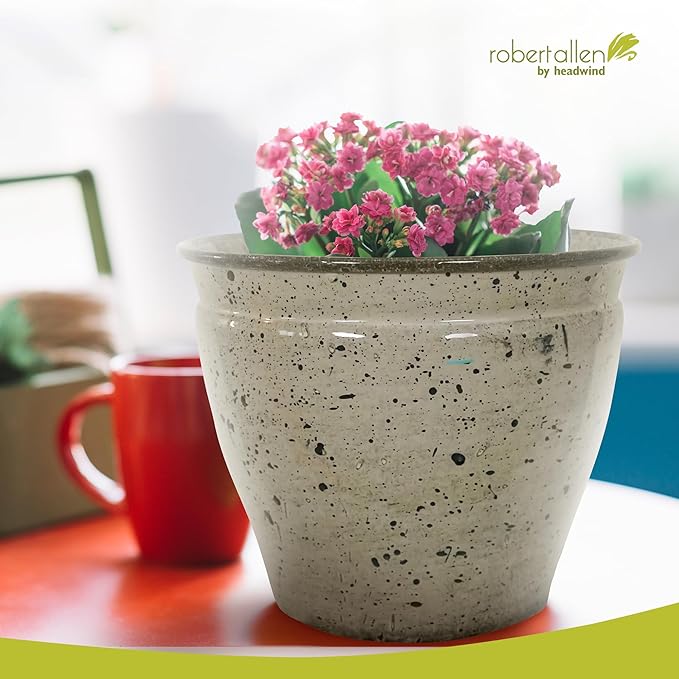 Headwind Robert Allen Riverside Collection – 14" Chamois Glazed Decorative Plant Pots Indoor with Drainage & Outdoor - Modern Flower Pot Weather-Resistant Lightweight Stone-Look Composite Planter