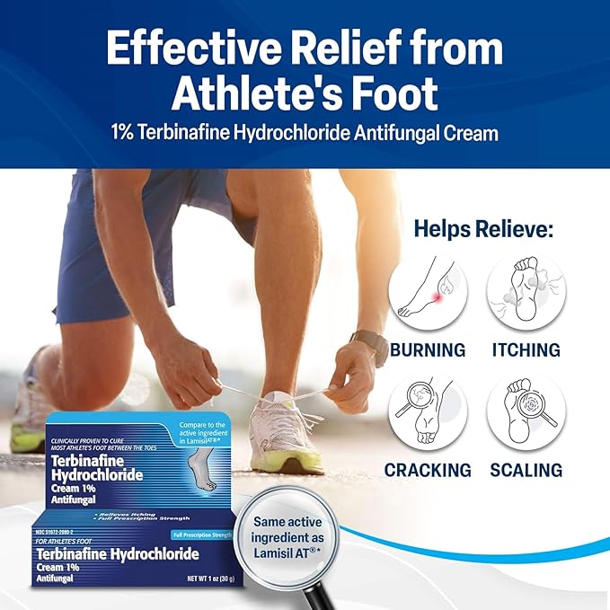TARO Terbinafine Hydrochloride antifungal Cream 1% - Athletes Foot Cream Extra Strength, relieves itching & Burning, Cures Most Athlete's Foot, Jock Itch & Ringworm