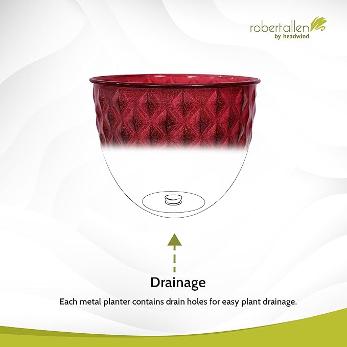 Headwind Glazed Ironstone Diamonte Collection – Crimson Red 6-Inch Decorative Plant Pot, Indoor & Outdoor, Vintage Diamond-Textured, Lightweight & Weather-Resistant for Garden Use by Robert Allen