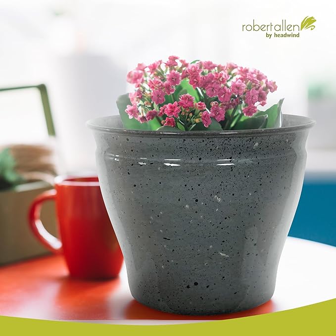Headwind Riverside Collection – 6" Calcite Grey Glazed Decorative Plant Pots Indoor with Drainage & Outdoor - Modern Flower Pot Weather-Resistant Lightweight Planter by Robert Allen