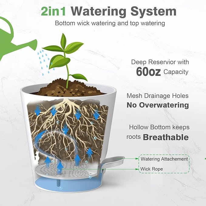 SwinDuck 12inch Large Self Watering Plant Pot, Plastic Cylinder Planter with 60Oz Deep Reservoir and Saucer for Indoor Outdoor Plants Flowers Houseplants, Black