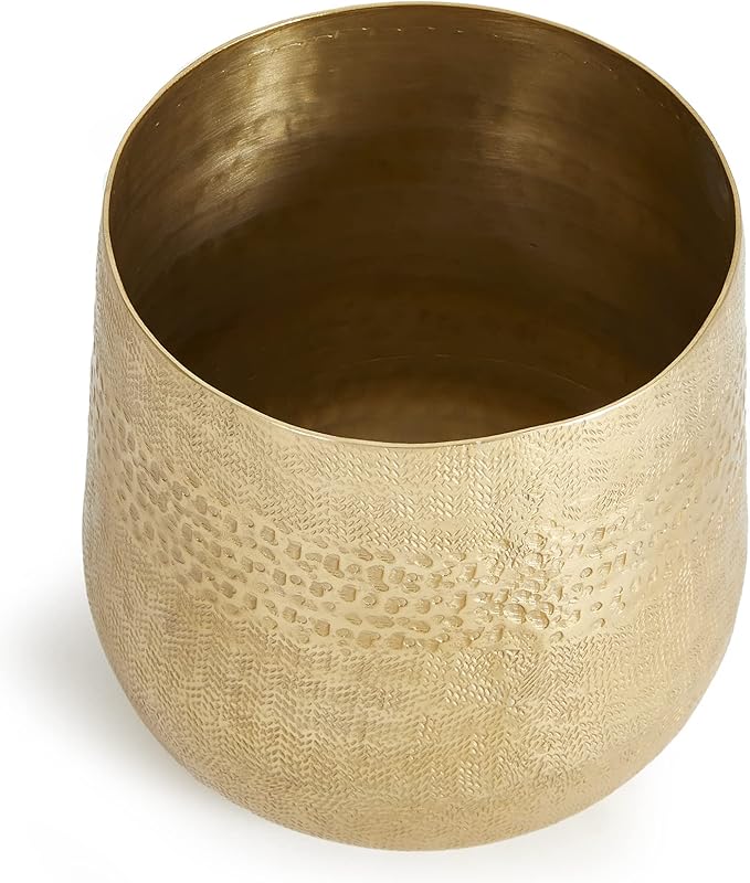 MY SWANKY HOME Elegant Classic Embossed Metal Gold Cachepot Planter Hammered Textured Round 10.5 in Indoor