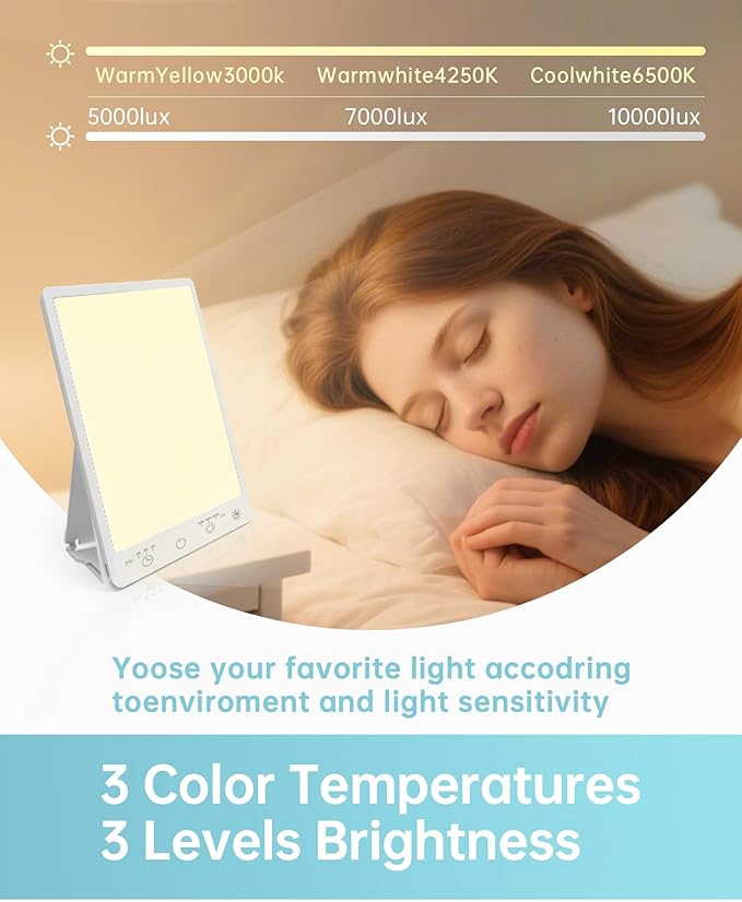 Plynvexa Light Therapy Lamp - 10000 Lux Full Spectrum Light Therapy,3 Color Portable Therapy Lamp,Wall Mount Daylight Lamp for Home & Office Use,3 Timing & 3 Mode Touch with Memory