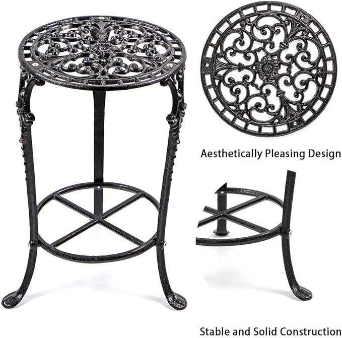 MDLUU Plant Stand 18.8 Inches Tall, Cast Iron Potted Plant Stand, 2-Tier Metal Planter Stand, Flower Pot Stand for Living Room, Bedroom, Kitchen Decor (Black)