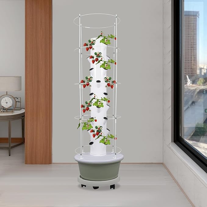 Hydroponic Growing System Kit, 36 Plant Sites Hydroponic Tower with Climbing Trellis, Water Pump, and Timer, Indoor & Outdoor Vertical Hydroponic Growing Garden for Leafy Greens & Herbs