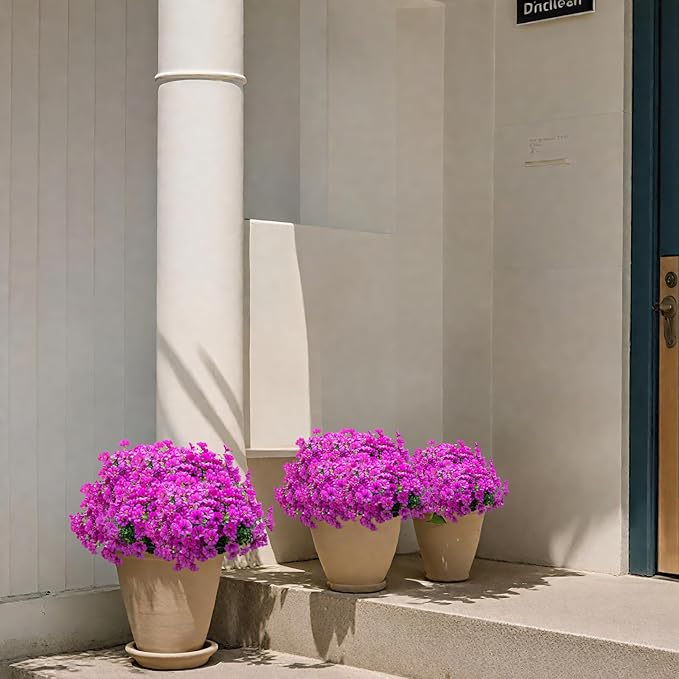 VDVST Artificial Flowers for Outdoors,UV Resistant Artificial Outdoor Flowers,Not-Fading Faux Flowers for Outdoor Planters for Front Door Porch Yard Patio Garden Home Decor,12 Bundles,Fuchsia