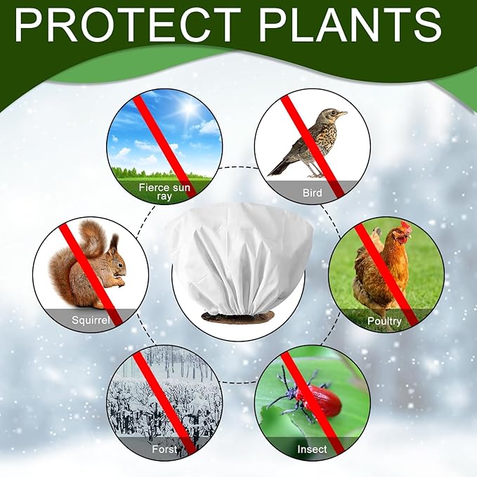 EYNDYN 8 Pcs Plant Covers Frost Protection Bag 39.3" x 19.6" Winter Reusable Plants Jacket with Drawstring Shrub Protection Wraps Bags Frost Blanket for Winter Outdoor Garden Plants