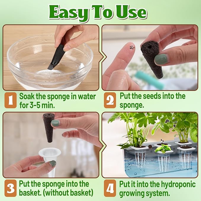 Alphatool 50 Pack Grow Sponges Replacement Compatible with AeroGarden - Seed Starter Pods for Improving Germination Rate Speed, Seed Starting Kit for Indoor Garden Hydroponics Growing System