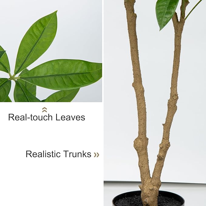 4FT Fake Money Tree - Indoor Potted Artificial Pachira Money Tree Tall Faux Plant in Black Pot - Good Luck & Fortune Plant for Home Office Decor