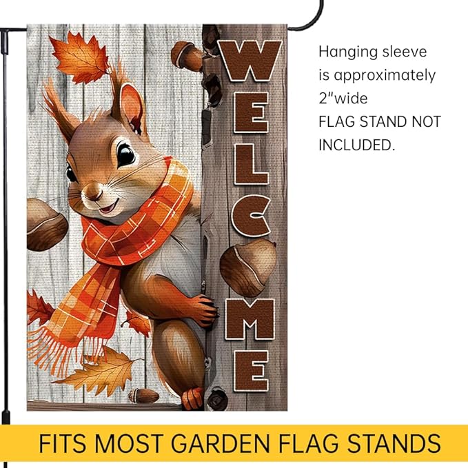 Welcome Fall Garden Flag 12x18inch The Nut Squirrel Fall Autumn Thanksgiving Garden Flags Yard Porch House Flag Double-Side For Home Outdoor Yard Patio Lawn Decor, Garden Decorations