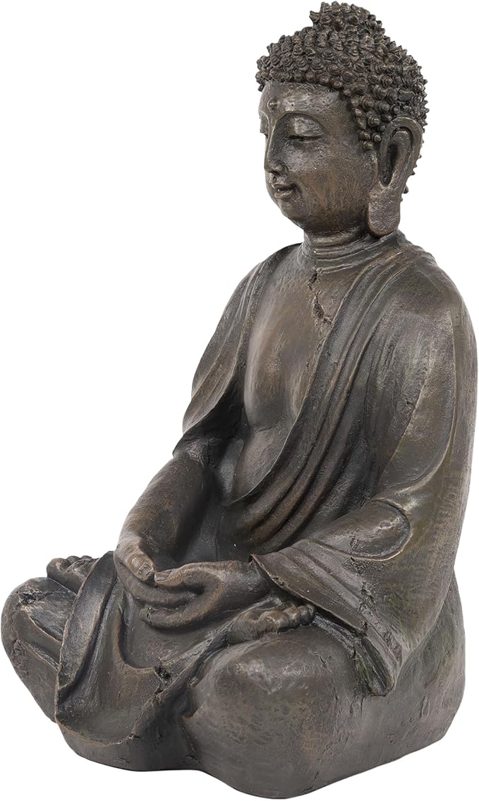 Alpine Corporation 15" Tall Indoor/Outdoor Meditating Buddha Statue, Tabletop Garden Decor, Bronze