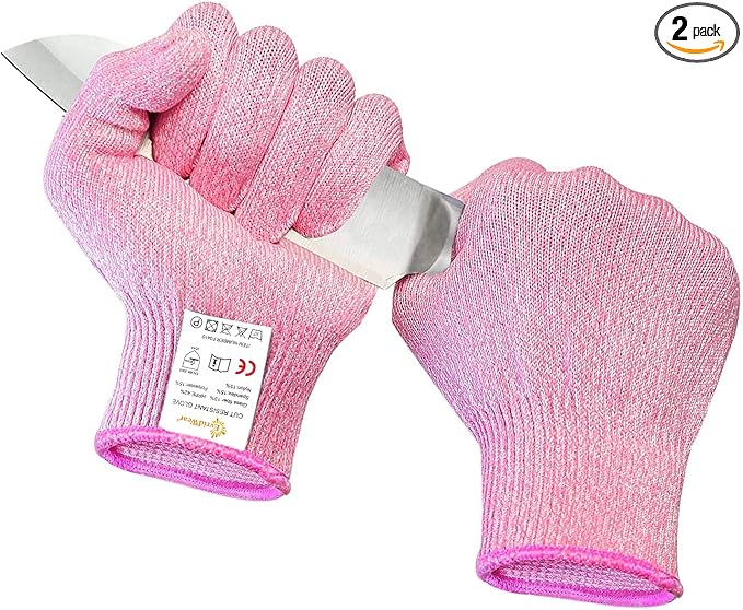 Evridwear Cut Resistant Gloves Food Grade Level 5 Kitchen Safety Protection (Medium, Pink)