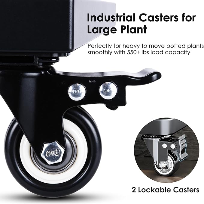 Hongsane 20" Square Plant Caddy with Wheels Heavy Duty,Large Metal Plant Caddy Indoor Outdoor Use,Rolling Plant Dolly with Industrial Casters,Black Plant Tray for Large Planters Pots,2-Pack