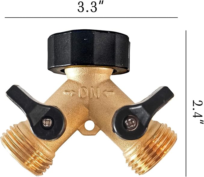 Hourleey Brass Garden Hose Splitter 2 Way, 3/4 Inch Hose Connector Tap Splitter, Hose Y Splitter, Hose Spigot Adapter 2 Valves with Extra Rubber Washers (1)