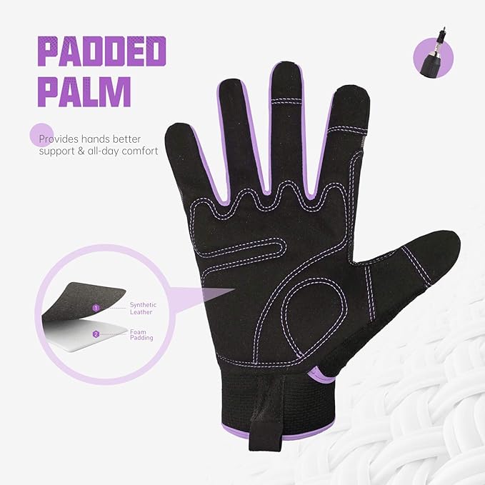 HANDLANDY Work Gloves for Women, Breathable Leather Gardening Glove for Yard Maintenance, Hand Protection with Touch Screen for Gardeners, Farmers