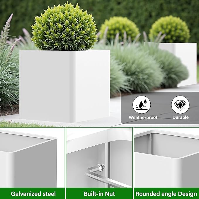BHCORTEN Large Outdoor Planter 26" L x 26" W x 26" H,Metal Square Planter for Outdoor Plants,Heavy Duty Modern Flower Plant Pot for Porch/Patio/Garden