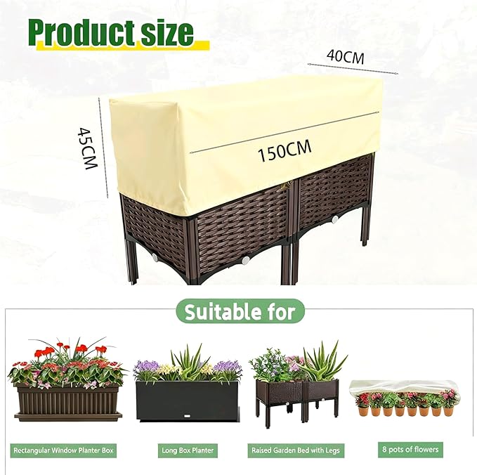 BATULU Plant Frost Cover for Garden Protection, Rectangular Planter Winter Blanket with Drawstring, 59 x 17.7 x 15.7 Inch, 4 Pack