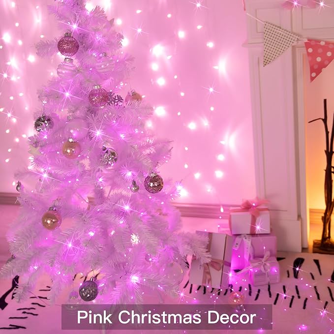 suddus Pink Valentine Day Fairy Lights Battery Operated, 66ft 200 LED String Lights with Remote & Timer, Waterproof Twinkle Lights for Bedroom, Romantic Wedding, Party, Indoor & Outdoor Decor