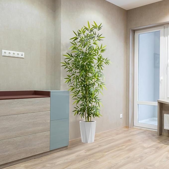 8ft Artificial Bamboo Tree, 96” Tall Large Fake Bamboo Plant with White Planter, Faux Trees for Indoor Outdoor Home Garden Entryway Office Décor