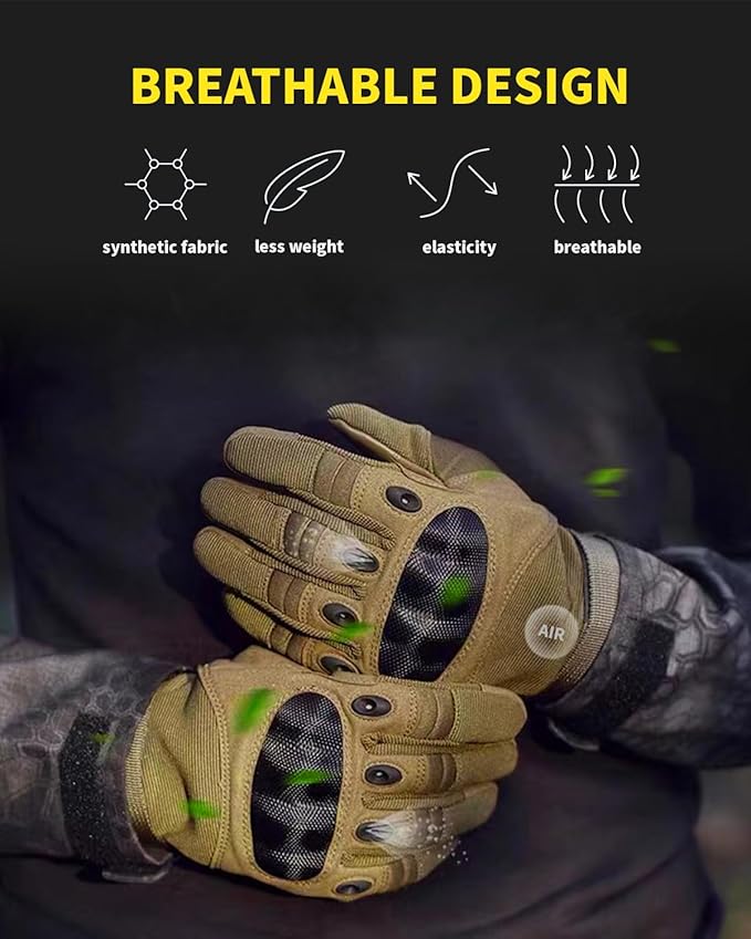 Tactical Gloves for Men, Shooting & Motorcycle Gloves with Hard Shell Knuckle Protection & Leather Palm for Airsoft Motorcycle Cycling Paintball Sports Climbing Training Hunting