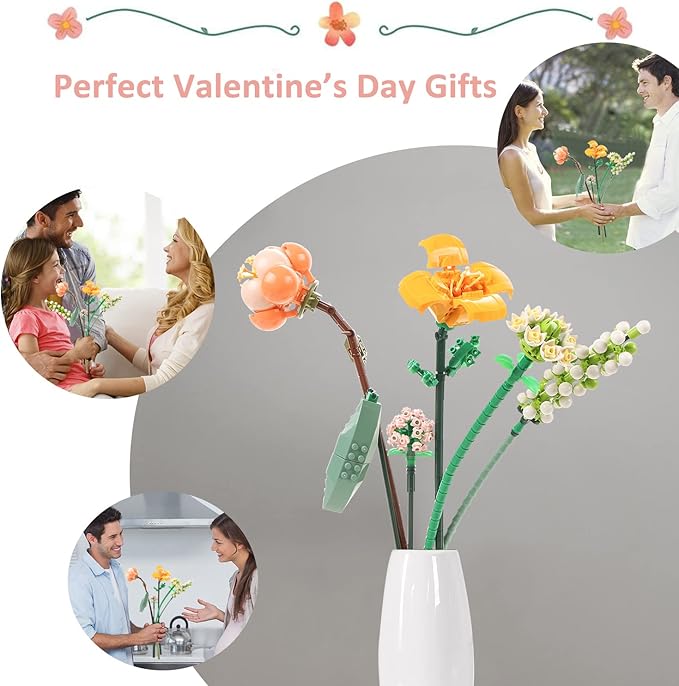 MEIEST Mini Building Blocks Flower Bouquet Plant Model Set,Creative DIY Artificial Flowers Botanical Collection Construction Bricks Toy for Kids Adult,Eternal Home Decor (Energy) (1658)