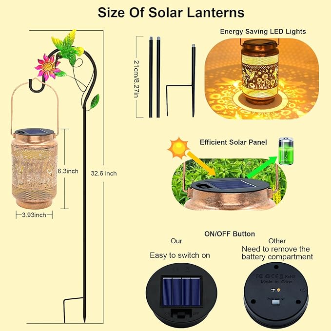 Gifts for Mom, Mom Gift Solar Lanterns Outdoor, Mother Birthday Gift from Daughter Son, Metal Solar Hanging Hummingbird Lights with Shepherd Hook for Outside Garden Yard Patio Pathway (2 Pack)