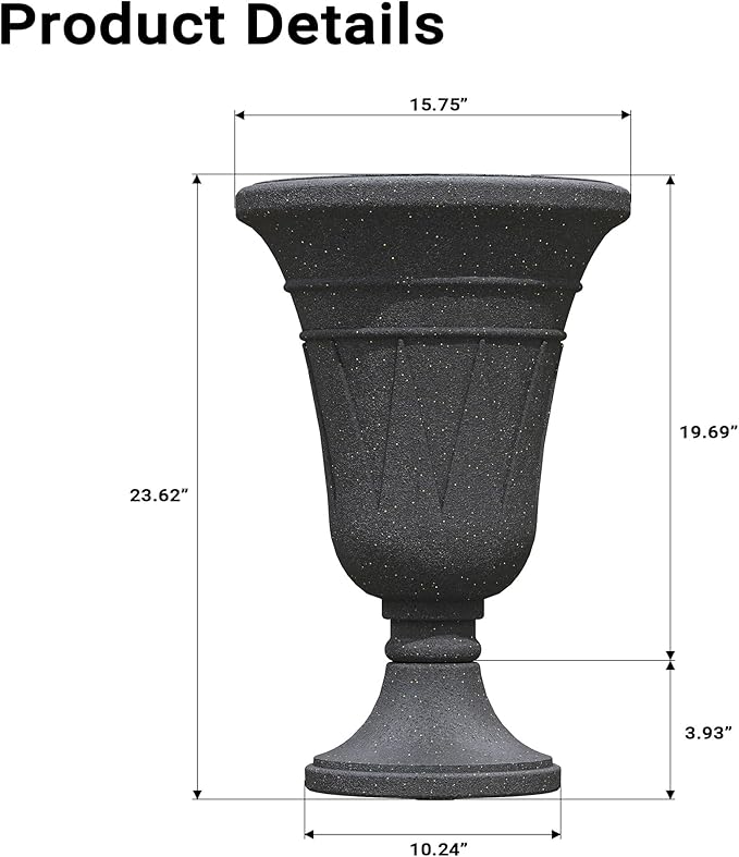 seethmi 23" Tall Planters for Outdoor Plants Set of 2, Planter with Drainage Holes and Trophy Design, Large Outdoor Planters for Porch, Garden, Black