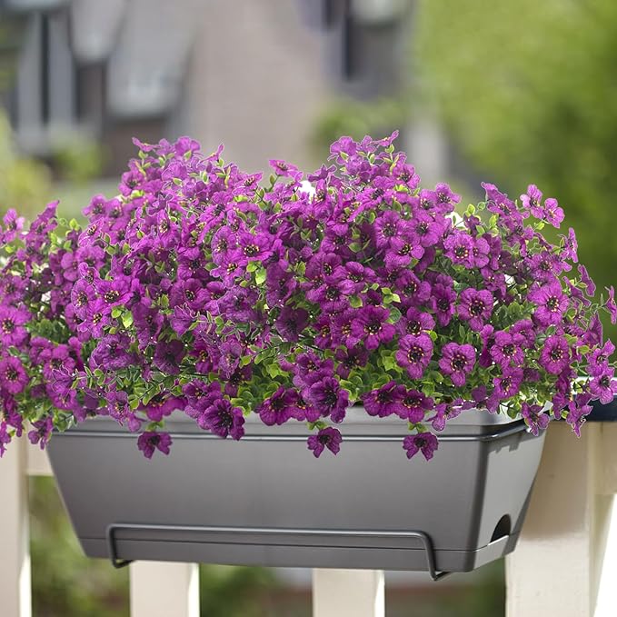 Grunyia 10 Bundles Artificial Flowers Outdoor UV Resistant Fake Flowers No Fade Faux Plants Garden Porch Window Box Decorating (Light Purple)