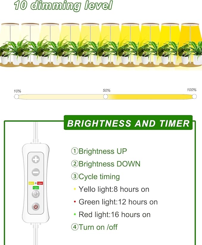 Plant Grow Light for Indoor Plant,yadoker Bamboo Mini LED Grow Light Garden,Height Adjustable,Automatic Timer with 8/12/16 Hours
