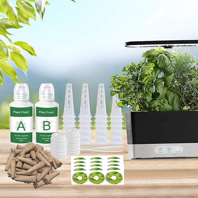 Seed Pod Kit for AeroGarden Growing System，Hydroponics Supplies with 25 Grow Sponges, 25 Grow Baskets, 25 Grow Domes, A&B Solid Nutrient Plant Food, 25 Labels and 1 Tweezer