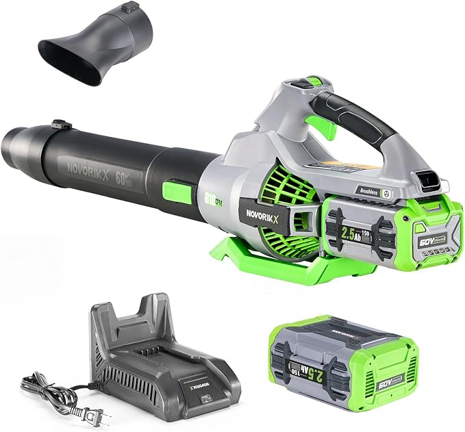 Electric Leaf Blower, 810 CFM Variable-Speed, 60-Volt Lithium-ion Cordless Leaf Blower with 2.5Ah Battery and Charger Included, Powerful for Yard Cleaning