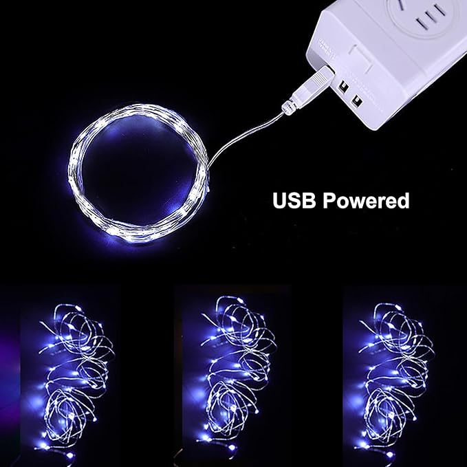 Sokelinn-six 2m 20 LEDs Fairy String Lights, USB Powered String Light for Desk Office Christmas Tree Party Decoration (White, 5)