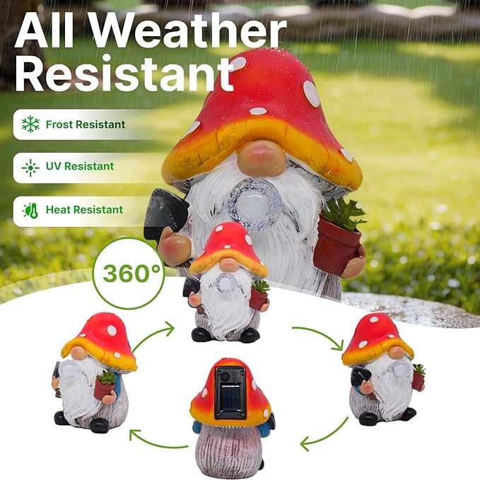 Lnzhauscia Garden Gnome Statues Decor with Solar Lights, Outdoor Decorations for Yard Porch Lawn Balcony Patio, Housewarming Gifts
