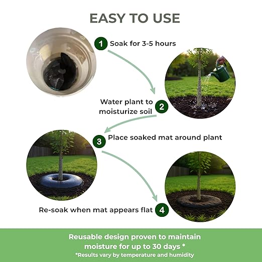 Smart Plant Watering Mat 24'' – Auto Tree Watering & Slow Release 30-Day Hydration | Vacation Plant Watering Device with Humidity Mat for Indoor Plants, Herbs & Small Trees (3 Mats/Pack)