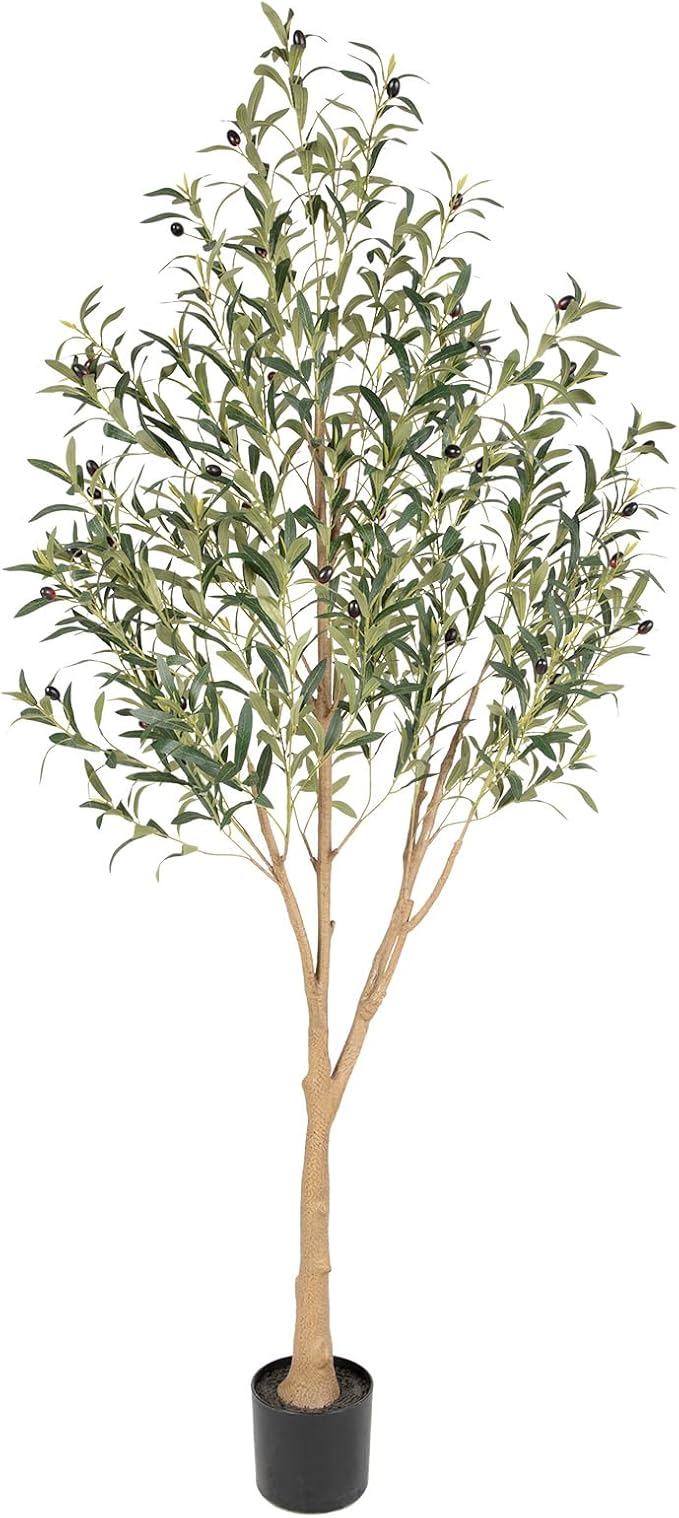 Tall Faux Olive Tree，6ft（72in） Realistic Potted Silk Artificial Olive Tree， Fake Olive Trees Indoor with Green Leaves and Big Fruits for Home Office Living Room Stairs Patio Decor.