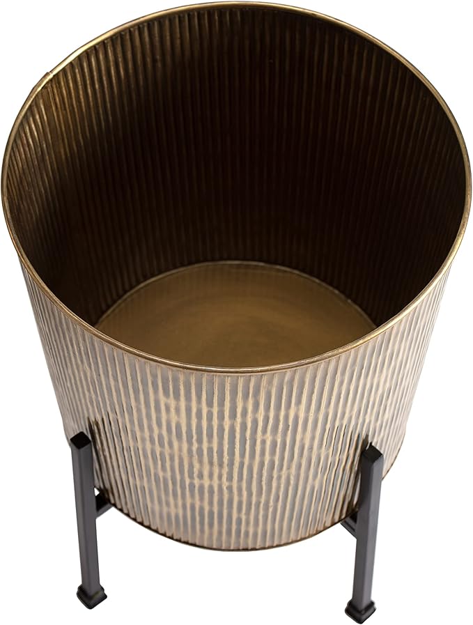 Saffron Fabs Metal Planters with Stand - Set of 2, Antique Gold (PL-GLD-SET-3002)