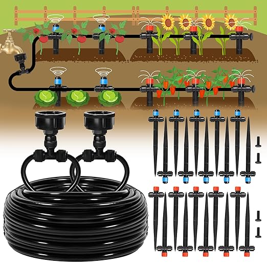 Eledom 110FT Quick-Connect Drip Irrigation Kit, Garden Watering System DIY Automatic Irrigation Equipment Set for Lawn Raised Bed Greenhouse Plant Watering with 1/4'' Tubing, Drip Emitters, Connectors