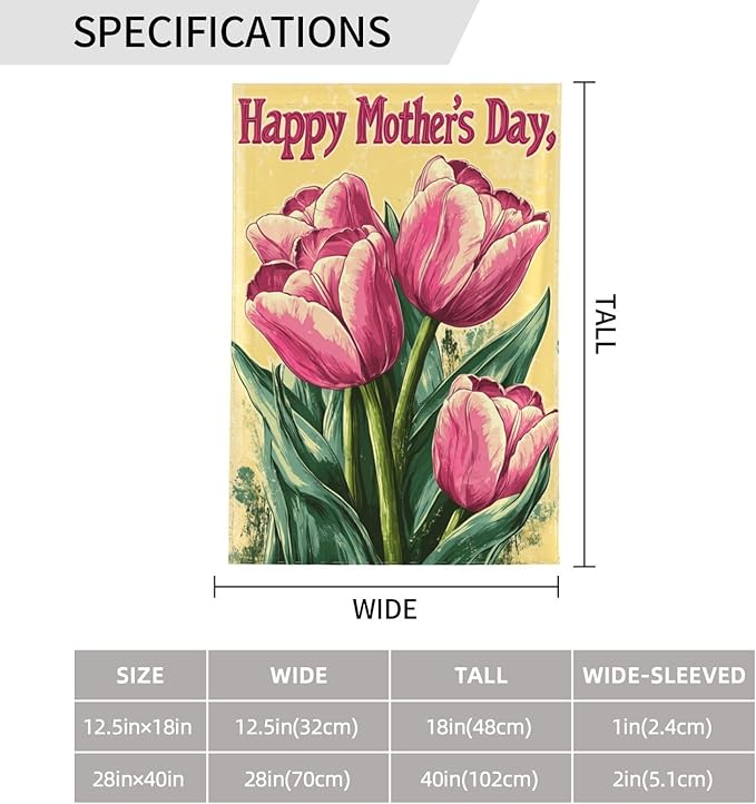 Mothers Day Garden Flag 12x18 Inch Double Sided All-Weather Polyester Outdoor Flag For Patio Lawn Yard And Garden Welcome Decor