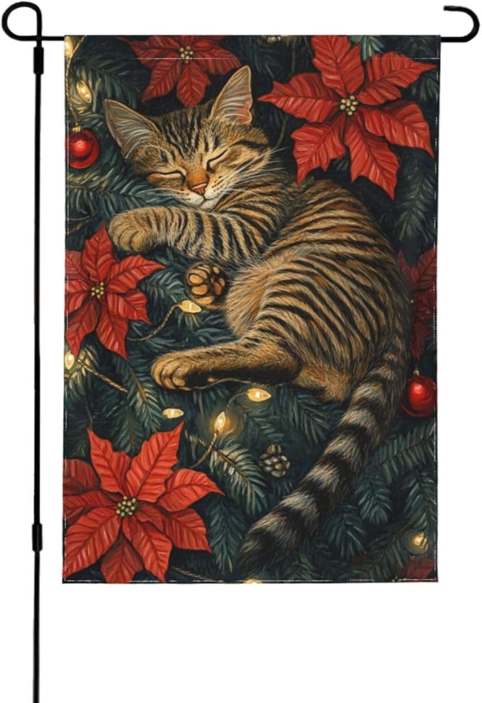 Christmas Cat Garden Flag Vertical Double Sided Outdoor Yard Flags 12.5x18 Inch Burlap Banners Vertical Double Sided for Outdoor Decor Lawn