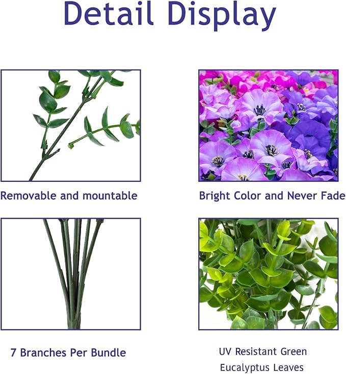 VDVST Artificial Flowers for Outdoors,UV Resistant Artificial Outdoor Flowers,Not-Fading Faux Flowers for Outdoor Planters for Front Door Porch Yard Patio Garden Home Decor,12 Bundles Mix 3 Colors