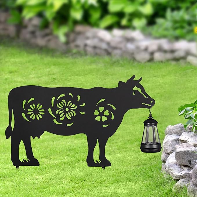 2Pack Solar Outdoor Garden Lights Stakes Solar Metal Flower Cow Lawn Deco Statue Patio, Outdoor Decor, Garden Decorations, Lawn Ornaments