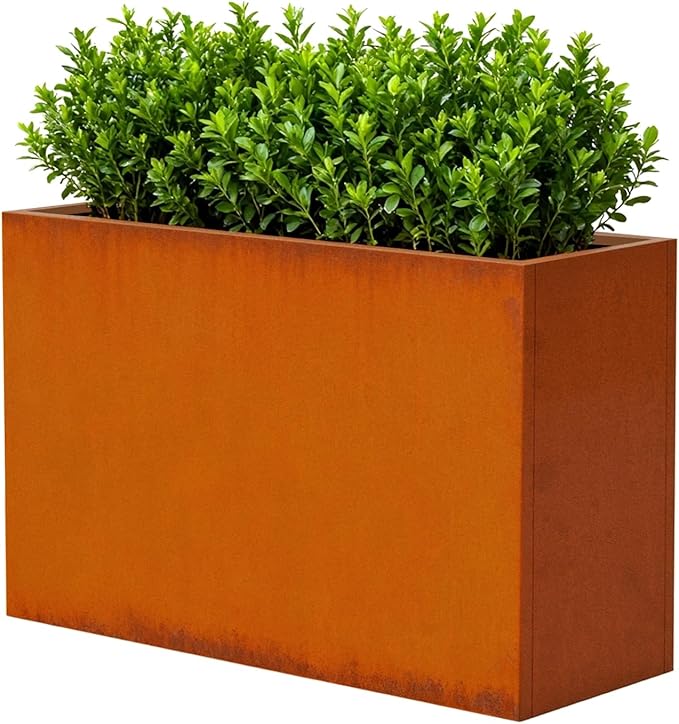 GZLVSOW Corten Steel Outdoor Planter Box 32" x 15" x 24" for Outdoor Plants Metal Rectangle Planter Spliced Flower Box with Partitions for Outside,Indoor,Garden (Corten, 32 * 15 * 24)