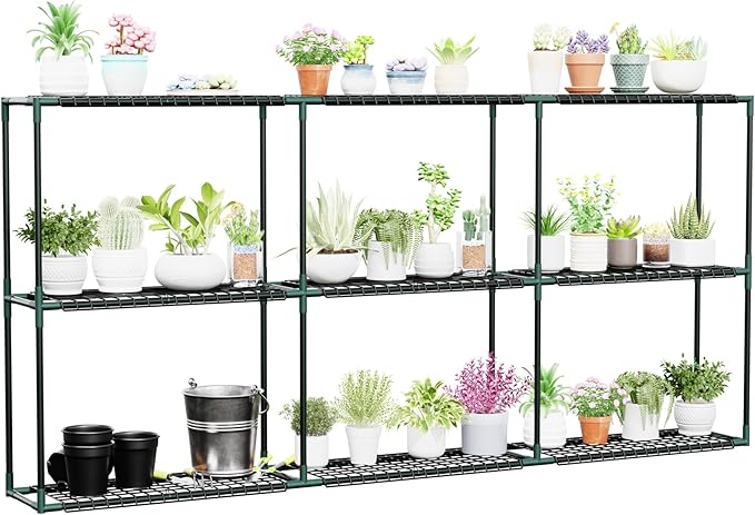 Joyside Outdoor Plant Shelves, 3 Tier 1 Pack Metal Extra-Long Stable Greenhouse Shelving for Home, 97x12x45 Inch Portable Plant Shelf Greenhouse Accessories